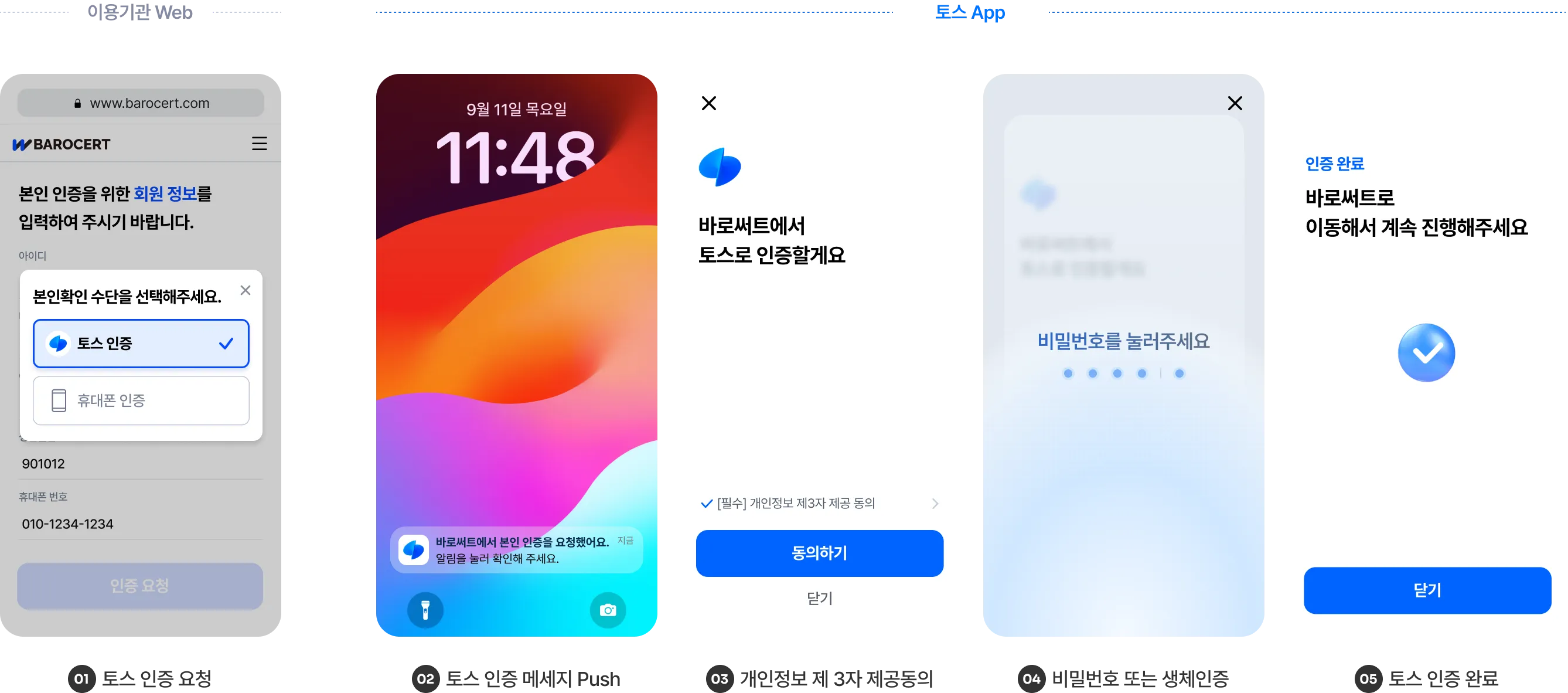 토스 본인확인 푸시(Push) 인증 이용예시